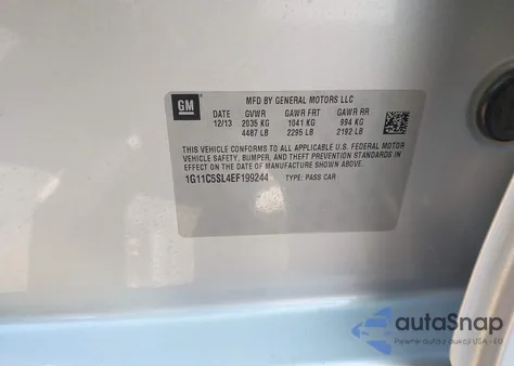 2014 Chevrolet Malibu 1Lt z USA, uszkodzony, nr VIN 1G11C5SL4EF199244